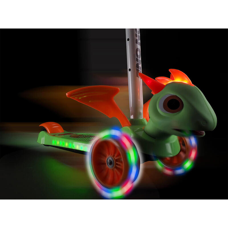 Trotineta Flying Dragon cu roti luminoase si late, verde