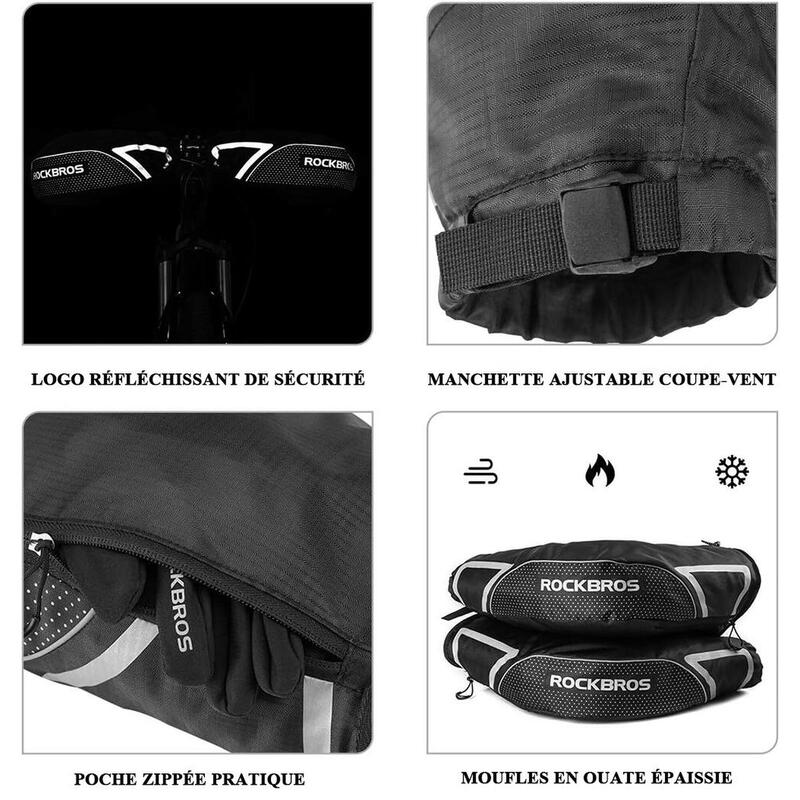 Manchons de Guidon Hiver Coupe-vent Imperméable Réfléchissant VTT Vélo