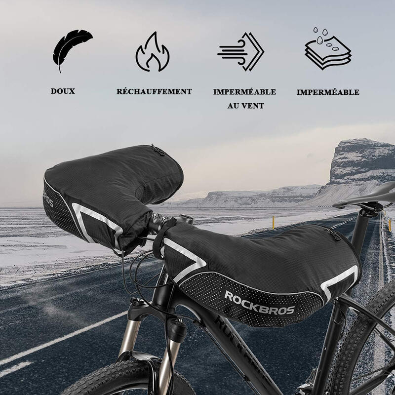 Manchons de Guidon Hiver Coupe-vent Imperméable Réfléchissant VTT Vélo