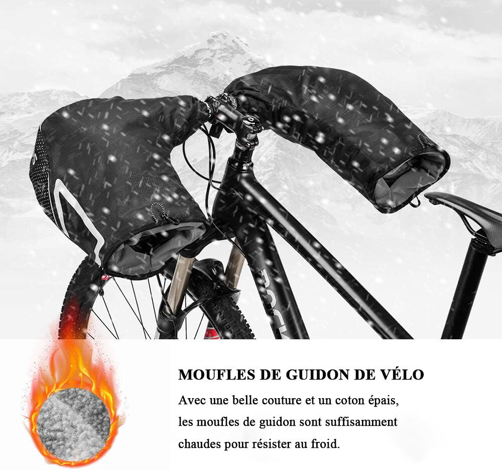 Manchons de Guidon Hiver Coupe-vent Imperméable Réfléchissant VTT Vélo 2/7