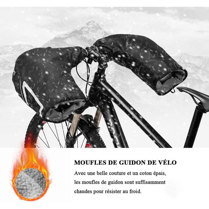 Gants de Guidon Hiver Coupe-vent Imperméable Réfléchissant VTT Vélo  ROCKBROS