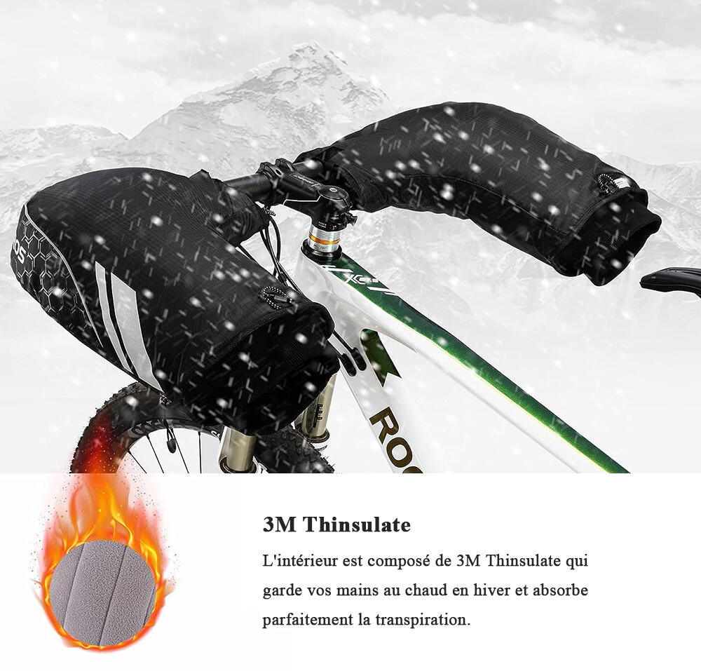 Manchons de Guidon Hiver Coupe-vent Imperméable Réfléchissant VTT Vélo 2/7