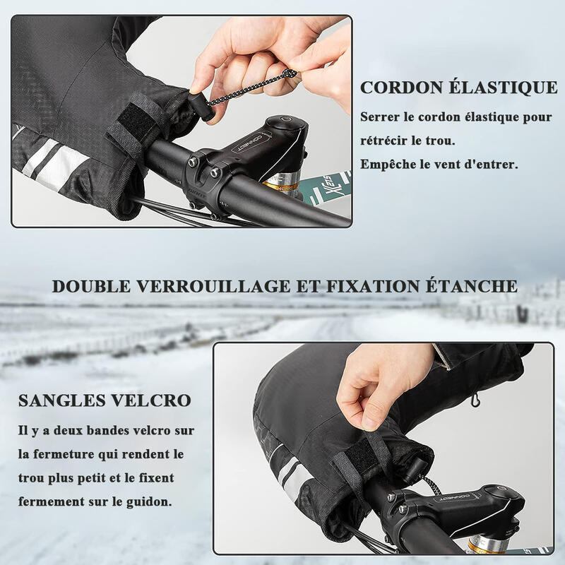 Manchons de Guidon Hiver Coupe-vent Imperméable Réfléchissant VTT Vélo