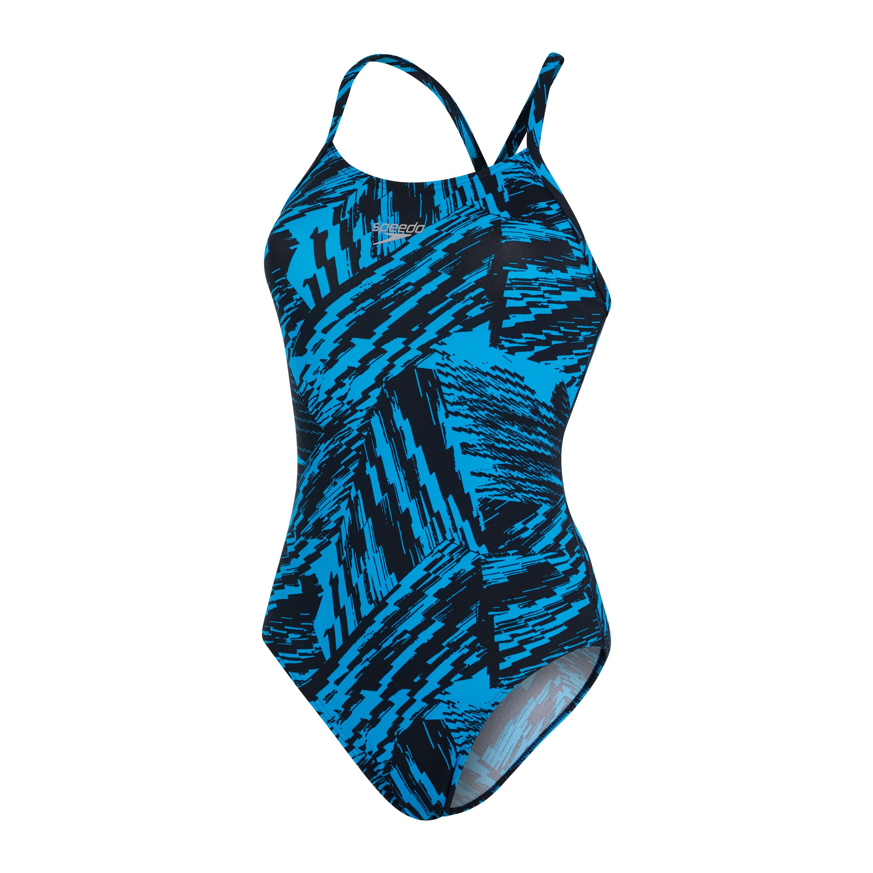 Speedo Allover Fixed Crossback Swimsuit - Black/ Pool 5/7