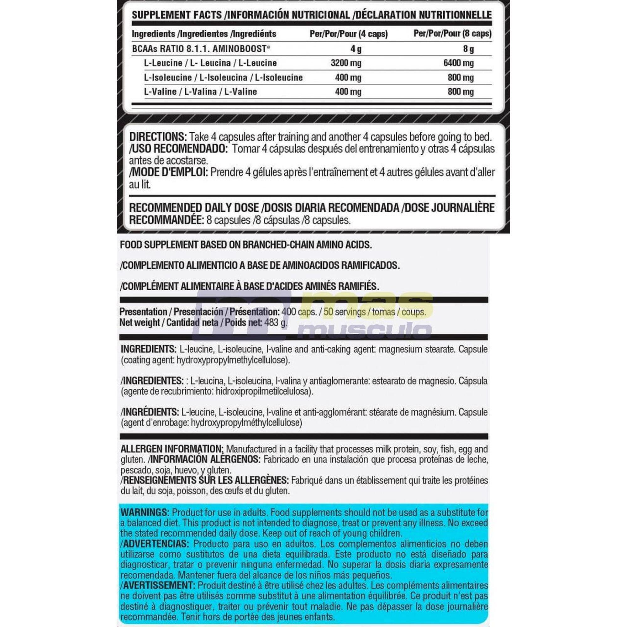 probióticos Life Pro BCAA Pro 8:1:1 1000mg 400 caps.