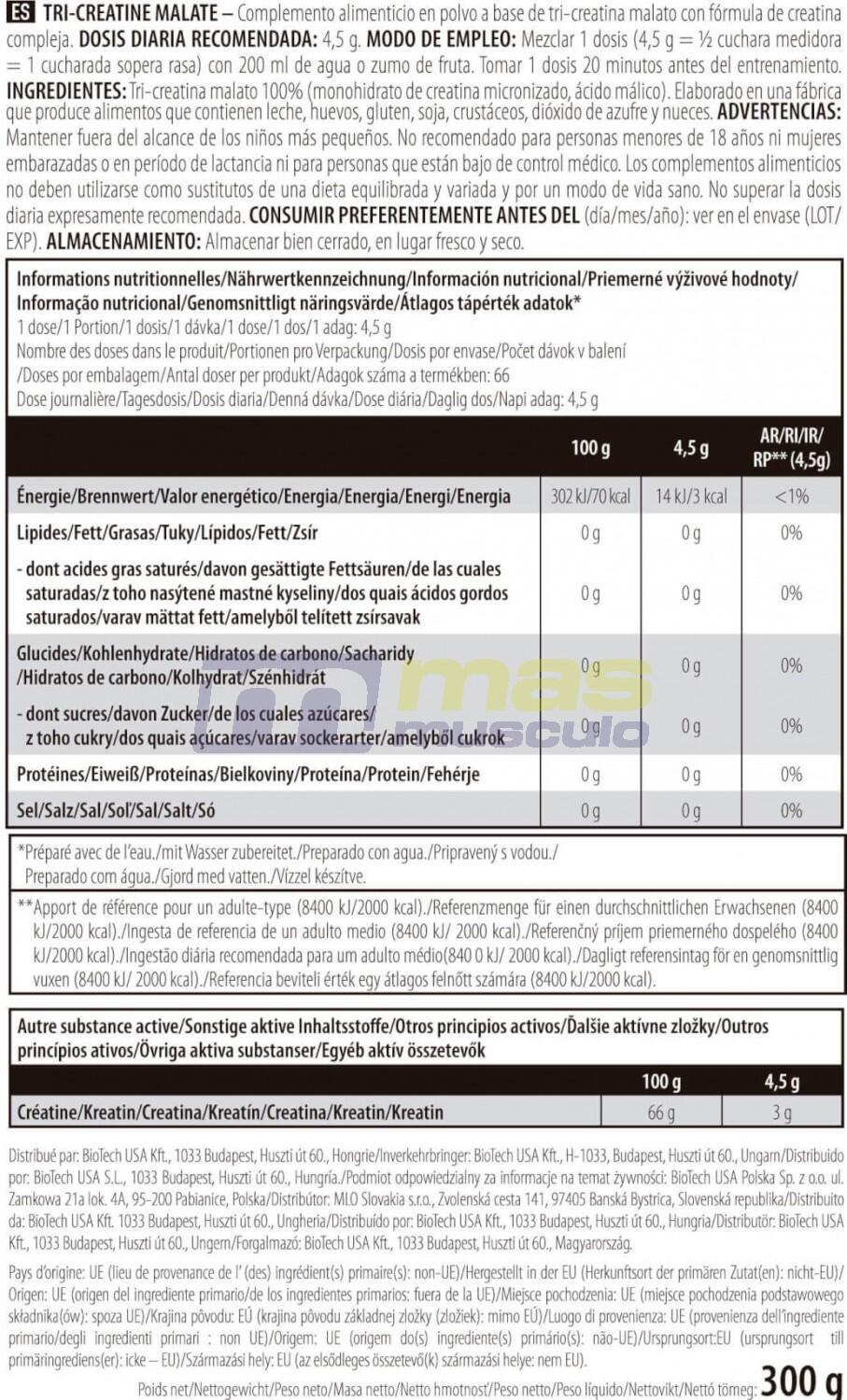 BioTechUSA Tri-Creatine Malate 300 gr - Aumenta el Rendimiento Físico 4/4