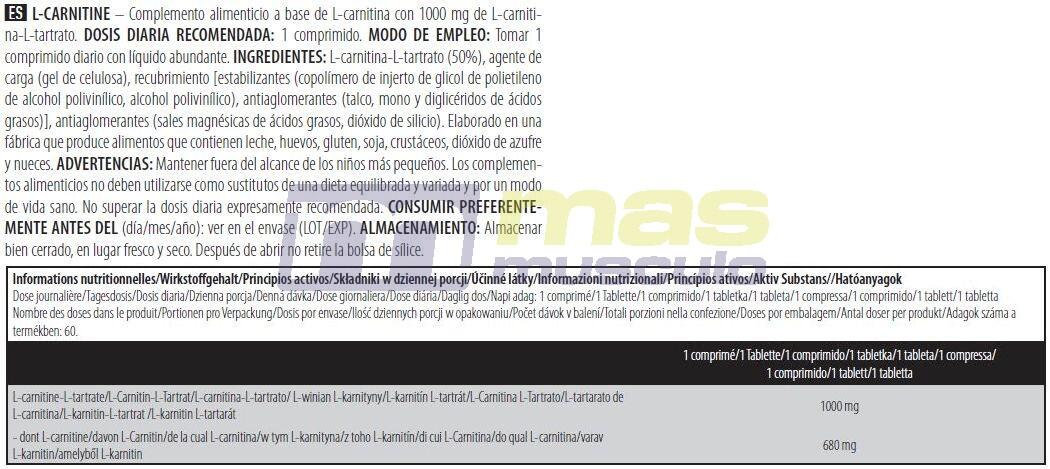 L-Carnitina 1000 - 60 comprimés de Biotech USA 6/6