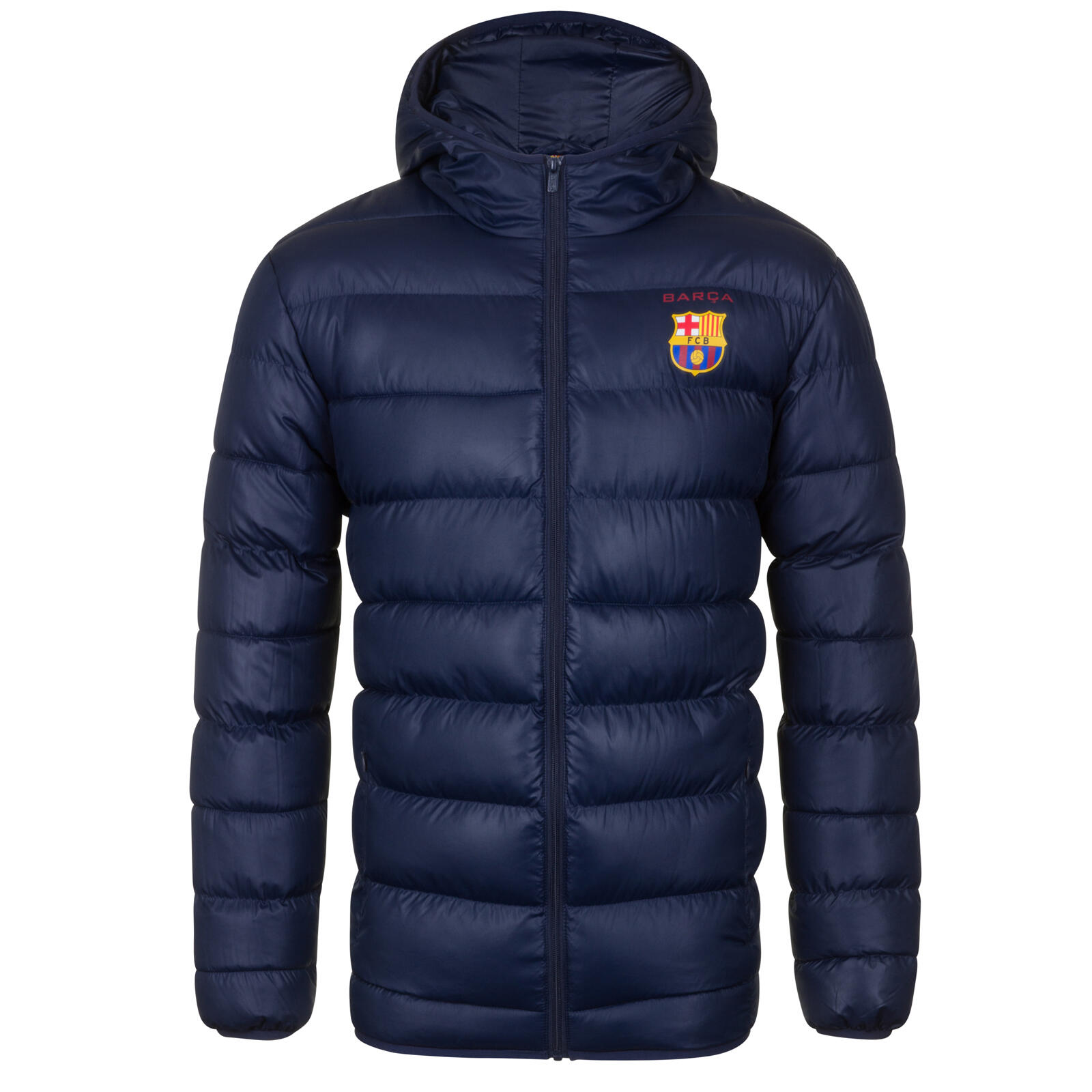 FC Barcelona Mens Jacket Hooded Winter Quilted OFFICIAL Football Gift 1/7