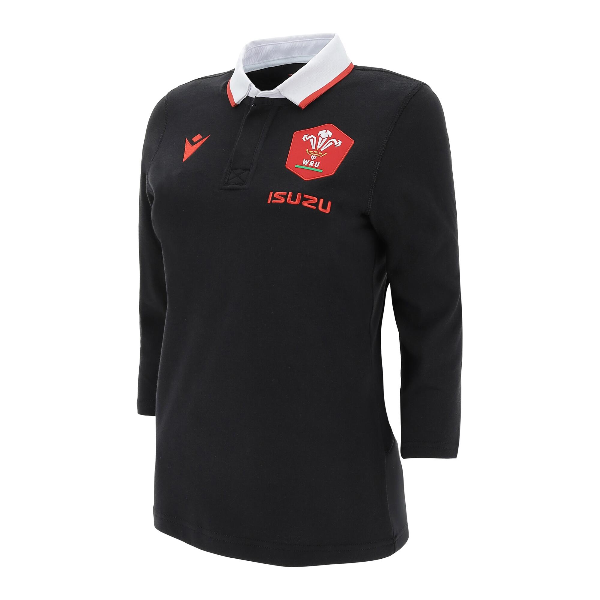 MACRON Macron Wales WRU M20 ALTERNATE COTTON Rugby Shirt Womens 3/4 SLEEVE