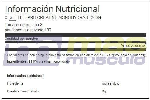 Creatina monoidrato 200 mesh 300g Life Pro 4/4