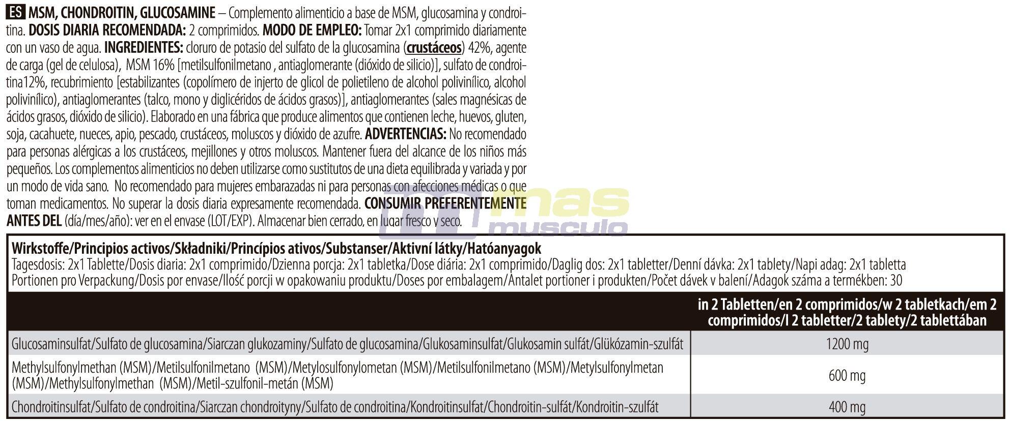 Glucosamine/Chondroïtine - MSM Chondroitin Glucosamine - 60 Comprimés 5/5