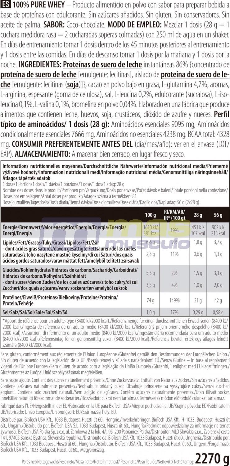 100% pure whey - 2.27kg Chocolate e Coconut da Biotech USA 6/6