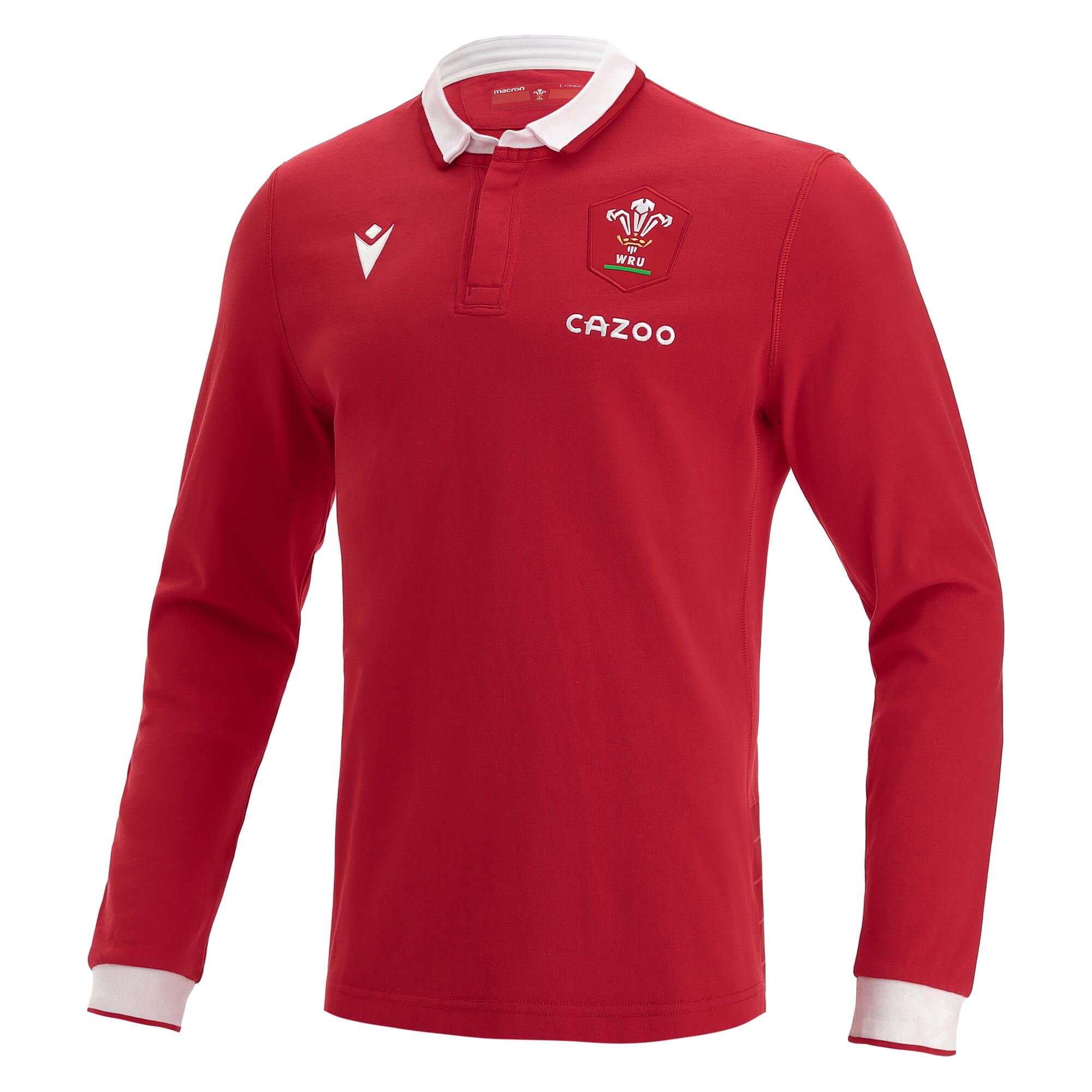 MACRON Macron Wales WRU M21/23 HOME COTTON Rugby SHIRT Long Sleeve