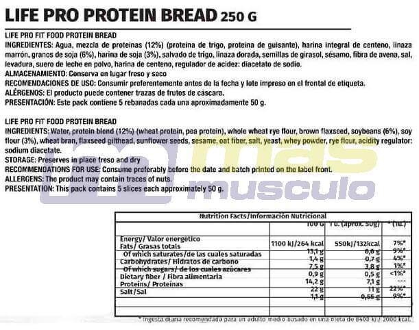 sabores naturales Life Pro Fit Food Protein Bread 250g 2/2