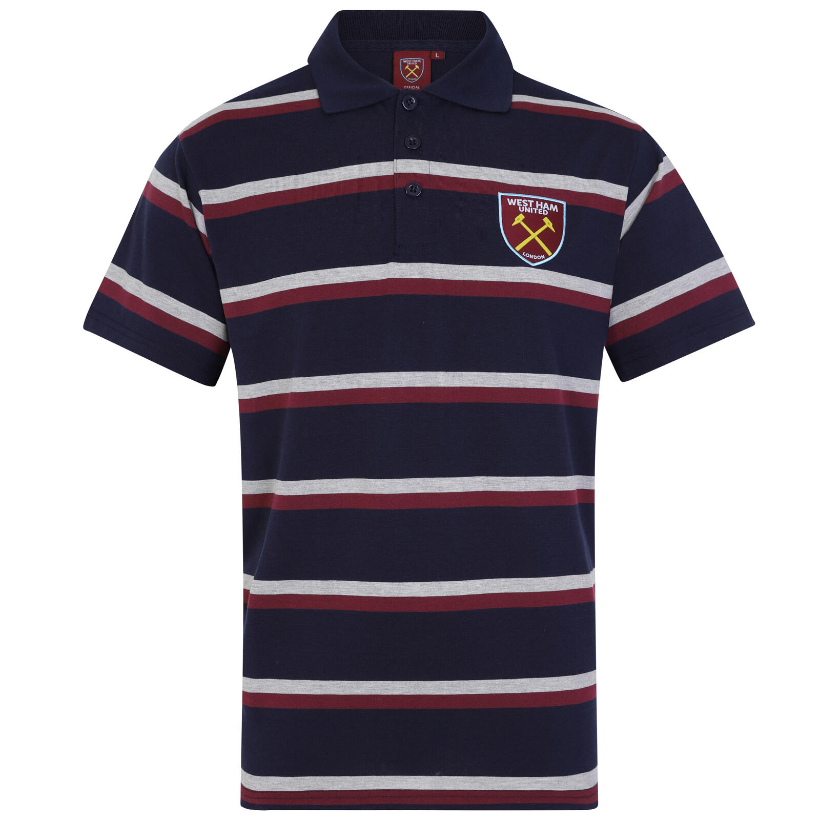West Ham United Mens Polo Shirt Striped OFFICIAL Football Gift 1/3