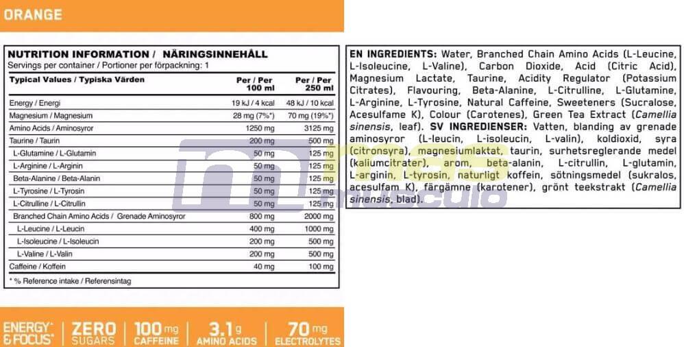Amino Energy + Electrólitos - 250ml Laranja da Optimum Nutrition 2/2
