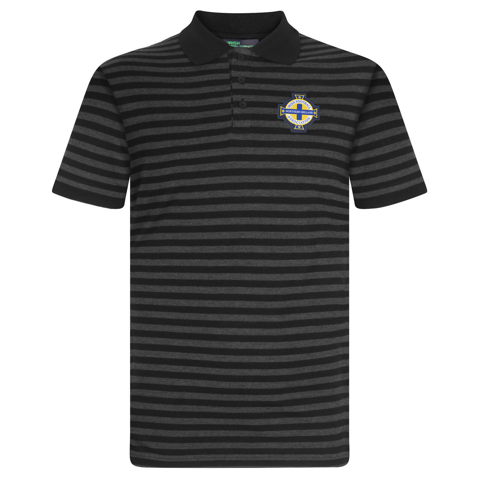 IRISH FOOTBALL ASSOCIATION Northern Ireland Mens Polo Shirt Striped Marl Yarn Dye OFFICIAL Football Gift