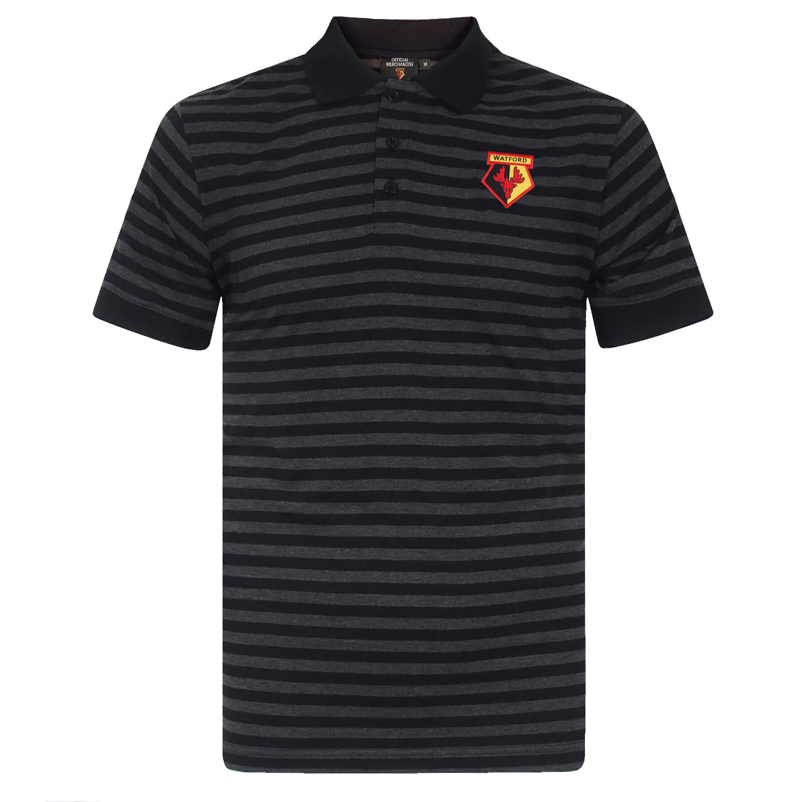 Watford FC Mens Polo Shirt Striped Marl Yarn Dye OFFICIAL Football Gift 1/2