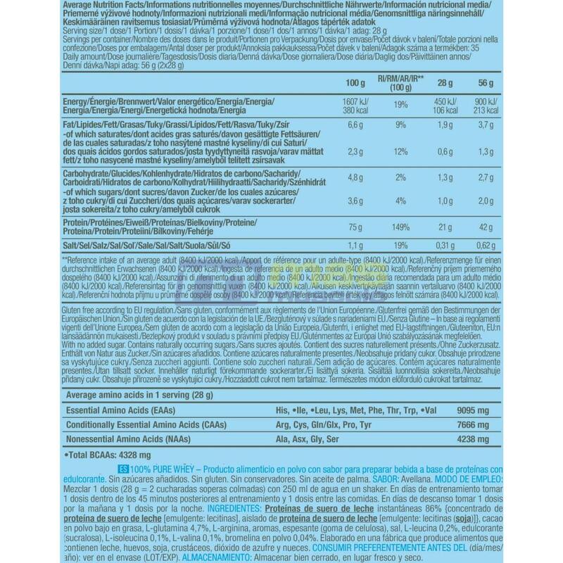 100% Pure Whey - 1kg Avellana de Biotech USA