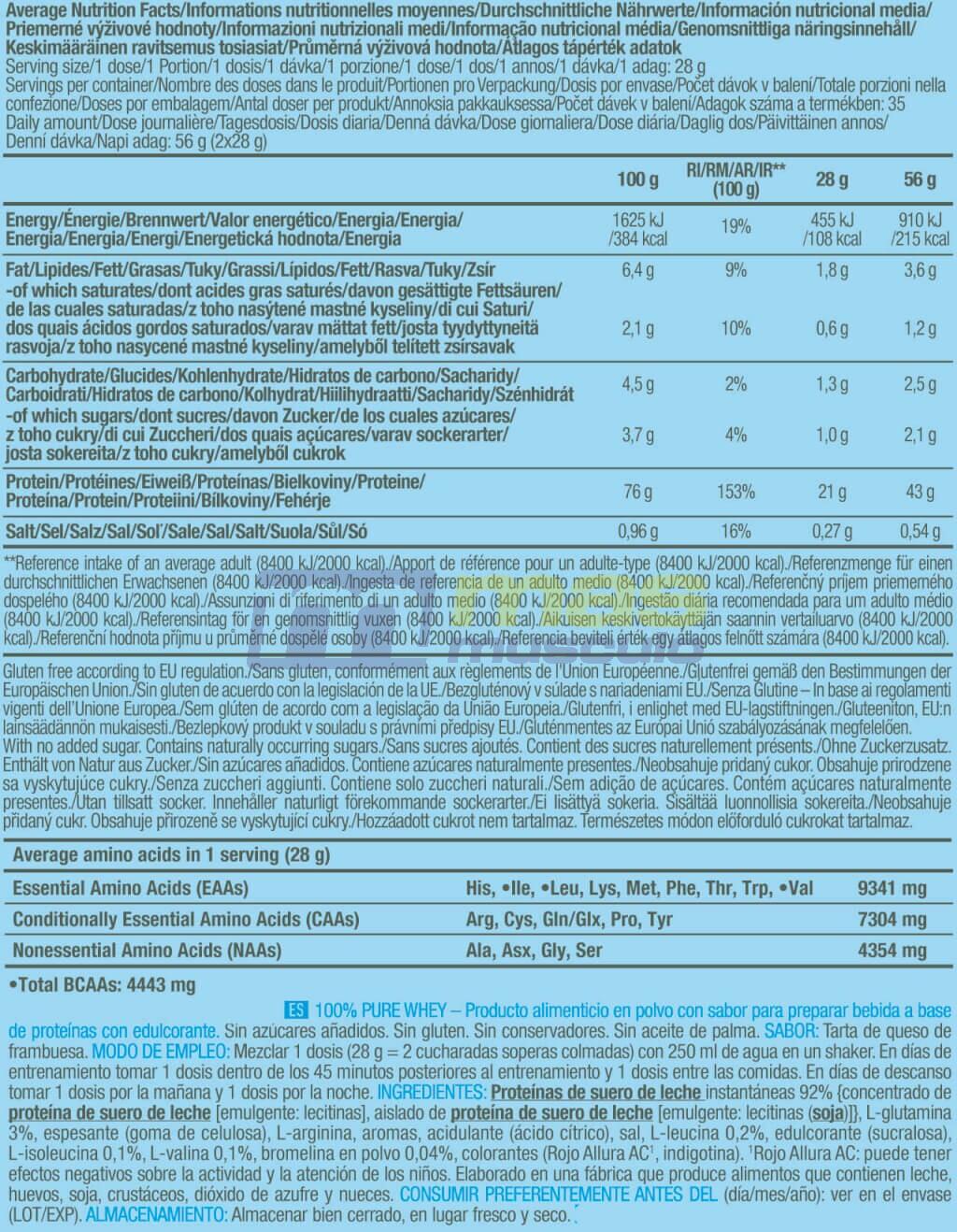 100% Pure Whey - 1kg Frambuesa Cheesecake de Biotech USA 5/5