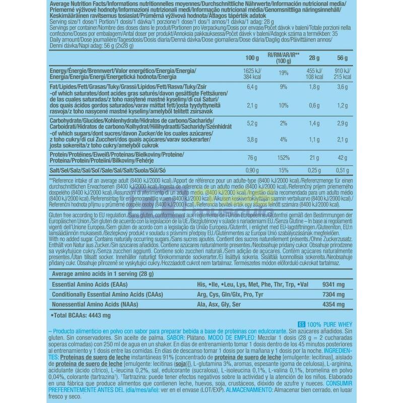 100% Pure Whey - 1kg Platano de Biotech USA