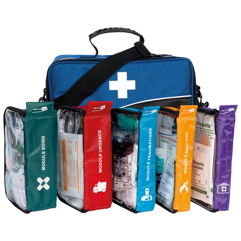 Trousse de 1er secours en Kit multipochettes bleue Module - 154 pièces