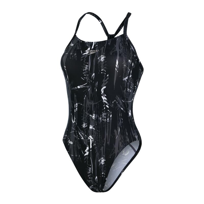 Speedo Allover Rippleback Swimsuit - Black/ USA Charcoal/ White