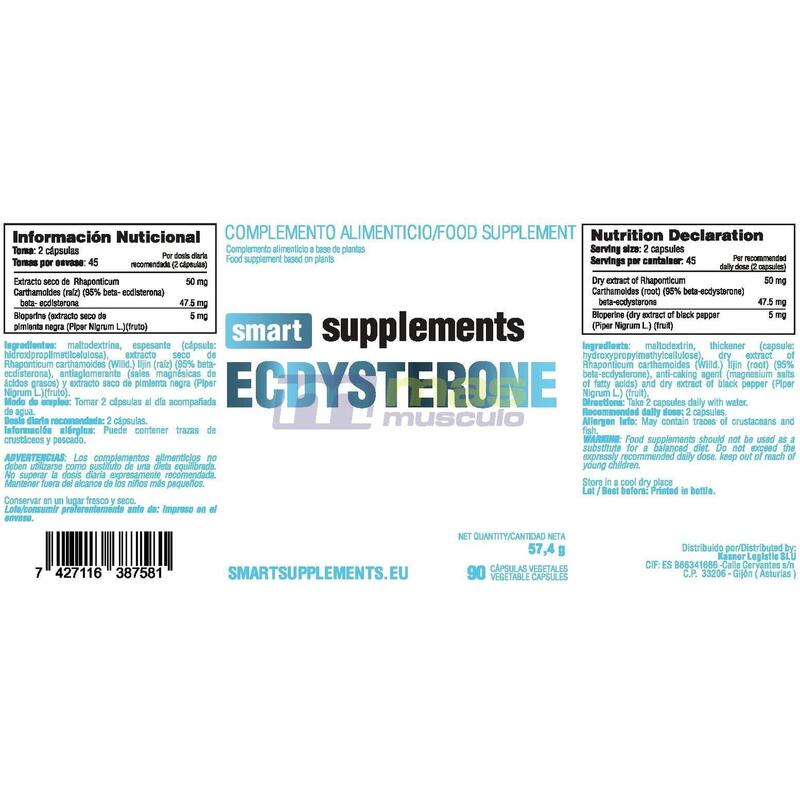 Ecdysterone (Ecdisterona) - 90 Cápsulas Vegetales de Smart Supplements