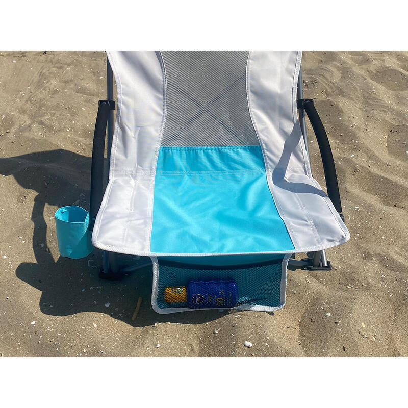 Silla Plegable de Playa B con Respaldo Alto de Malla y Soporte para Bebidas