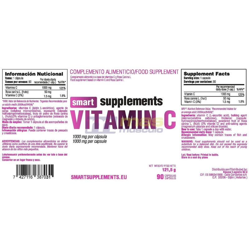 Vitamina C 1000mg - 90 Cápsulas de Smart Supplements