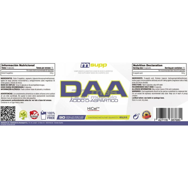 DAA (Ácido Aspártico) - 90 Cápsulas Vegetales de MM Supplements