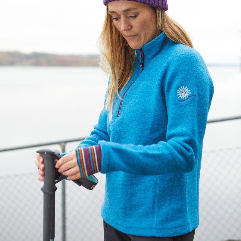 Wollen trui voor dames Dina half Zip Turquoise - Blauw 2/3