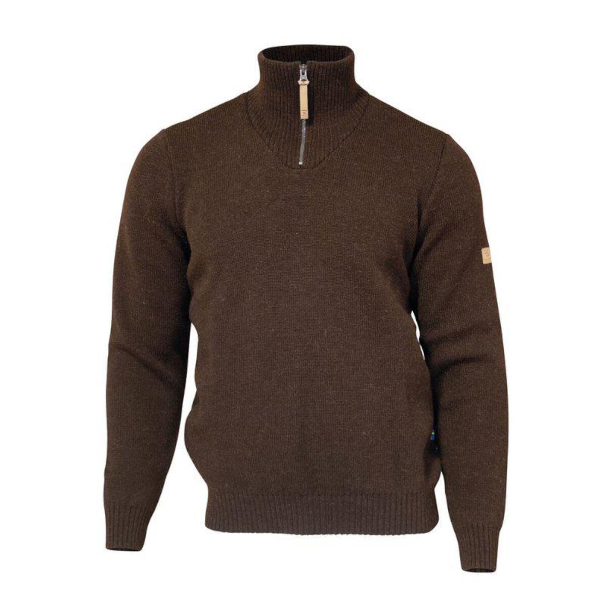 Trui NLS Elm Coffee Bean half zip - 100% zuivere ongeverfde wol 1/2