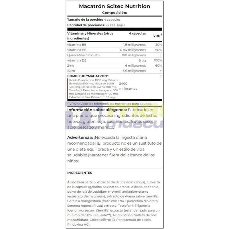 Macatron - 108 Cápsulas de Scitec Nutrition