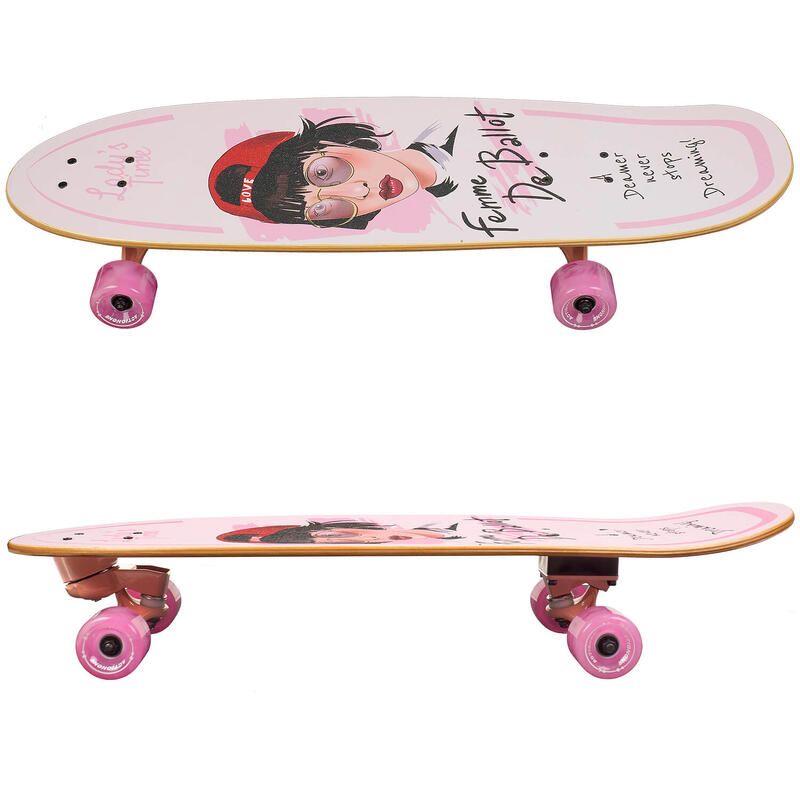 Skateboard dublu print, ABEC 11, 75 x 23 cm,  Femme, roz