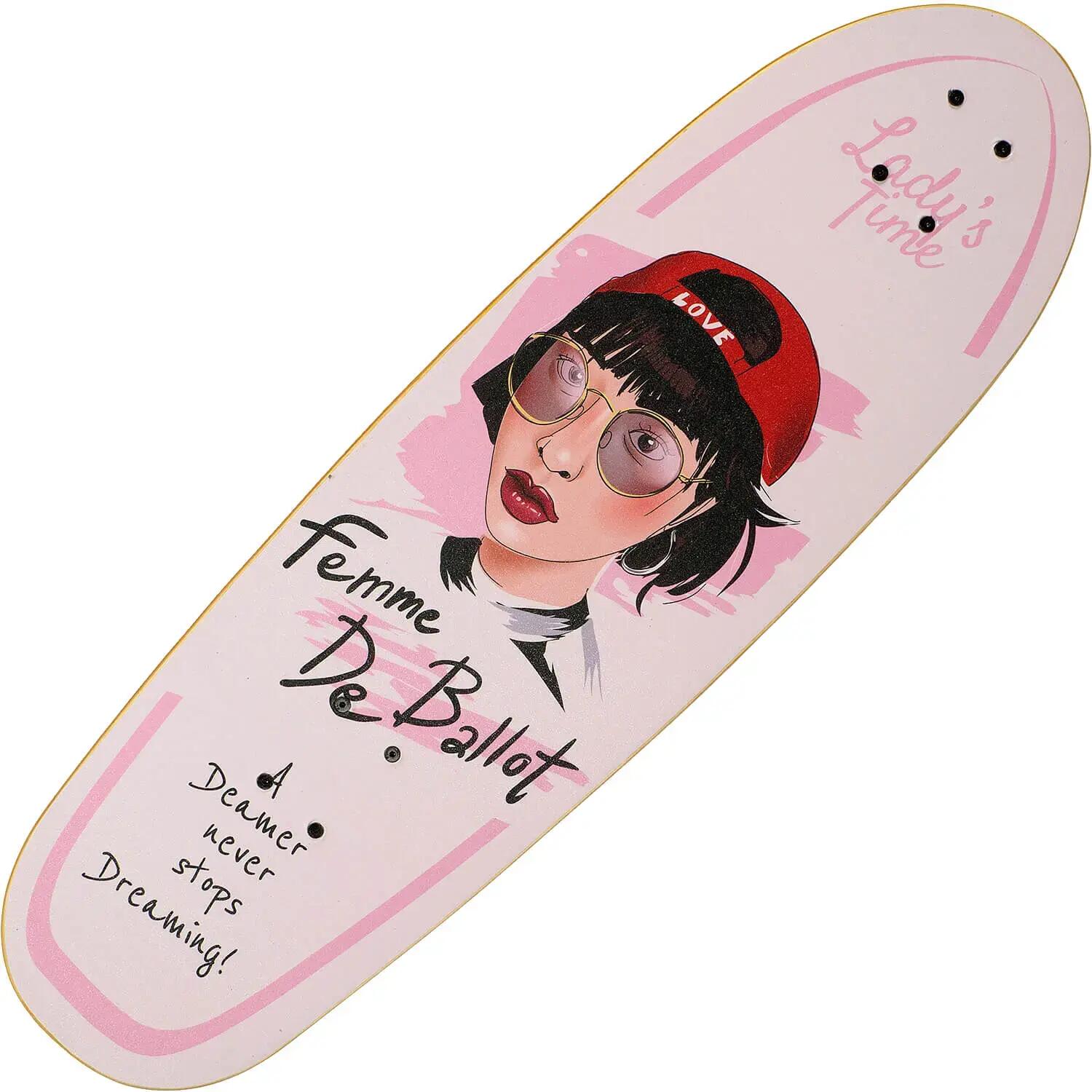 Skateboard dublu print, ABEC 11, 75 x 23 cm,  Femme, roz 2/6