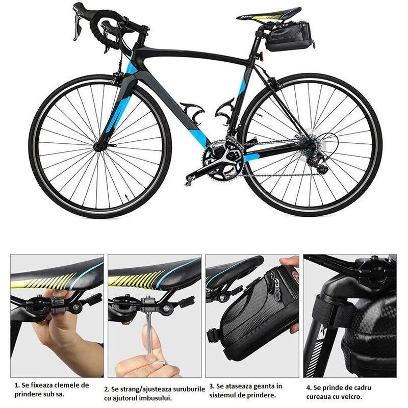 Borseta bicicleta montare sub sa, stop LED, incarcare USB, impermeabil, 2L,negru