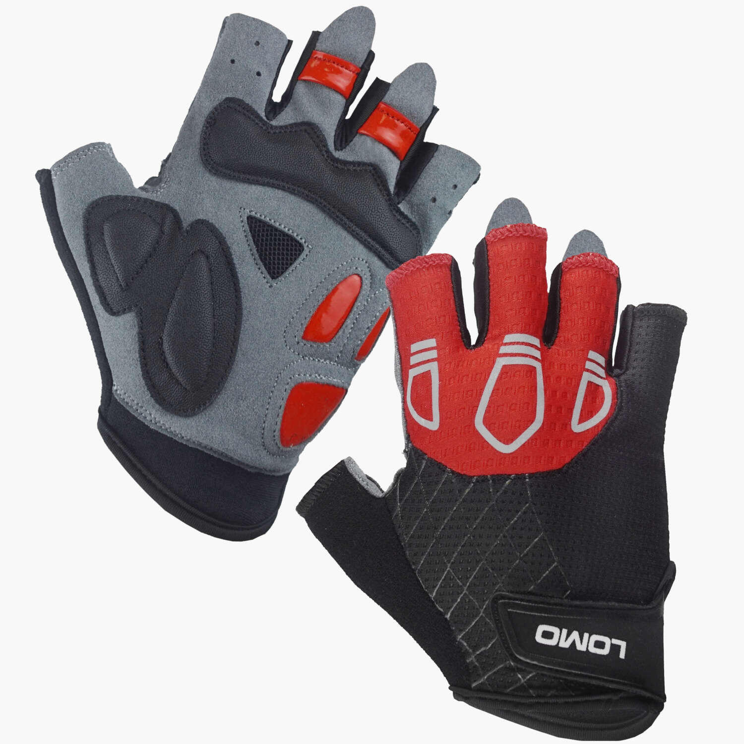 Lomo SG3 - Short Finger Cycling Gloves - Black / Red / Grey 3/5