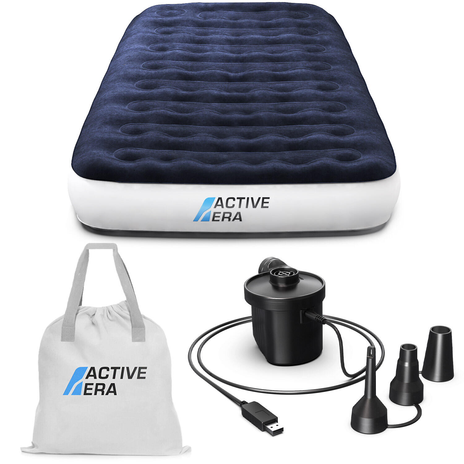 Single Camping Air Bed – Navy/White 1/7