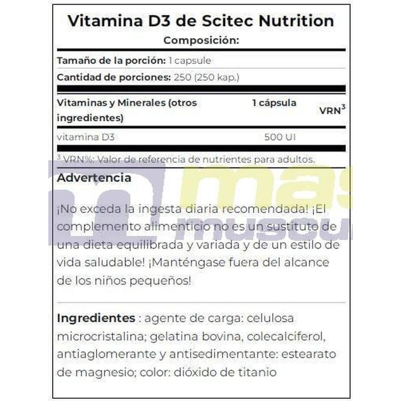Vitamina D3 - 250 Cápsulas de Scitec Nutrition
