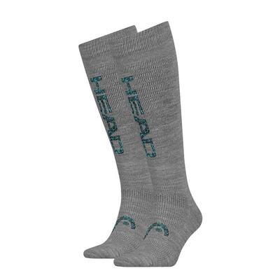 Head skisokken unisex logo kneehigh 2-pack middle grey melange/blue