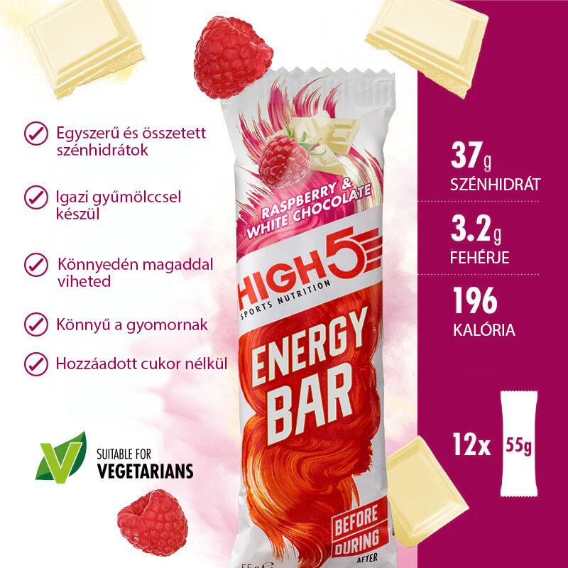 High5 Energy Bar - Fehércsoki/Málna 55g