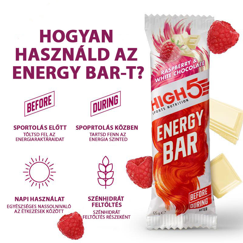 High5 Energy Bar - Fehércsoki/Málna 55g