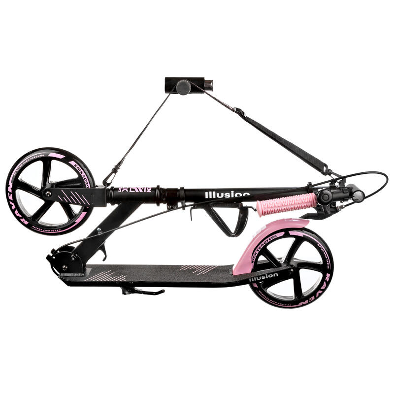 Scooter mit Bremse, Klingel und 200mm Flaschenhalter Illusion Schwarz/Pink
