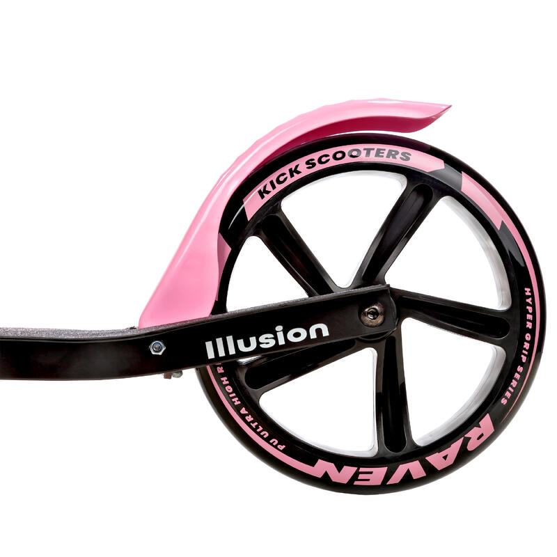 Scooter mit Bremse, Klingel und 200mm Flaschenhalter Illusion Schwarz/Pink