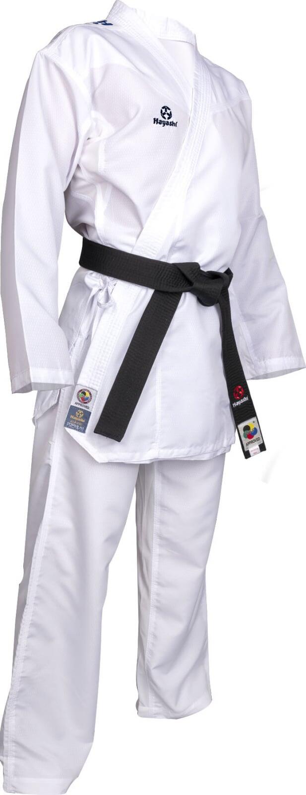 Karate-Gi Premium Kumite, WKF, Hayashi, Alb cu broderie albastra, 170 cm