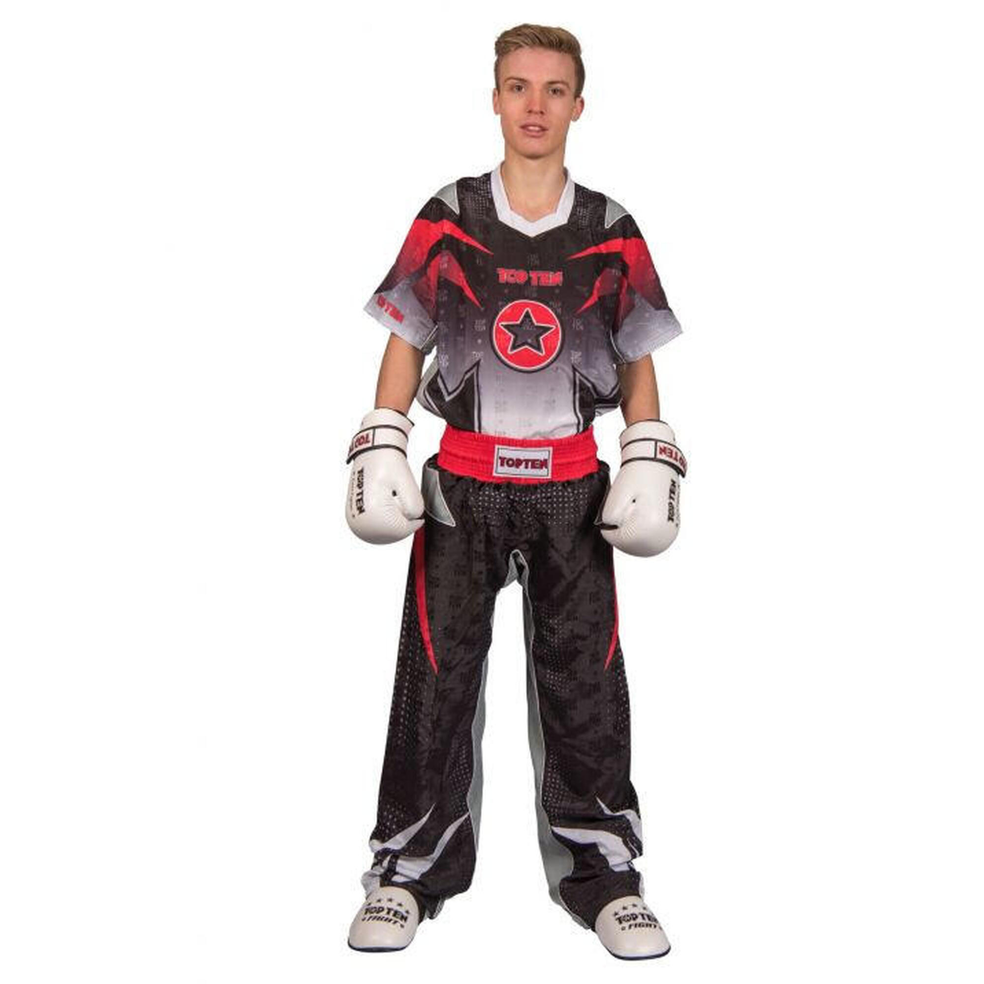 Uniformă Kickboxing „Future”, aprobat WAKO, Top Ten, negru-gri, 180CM