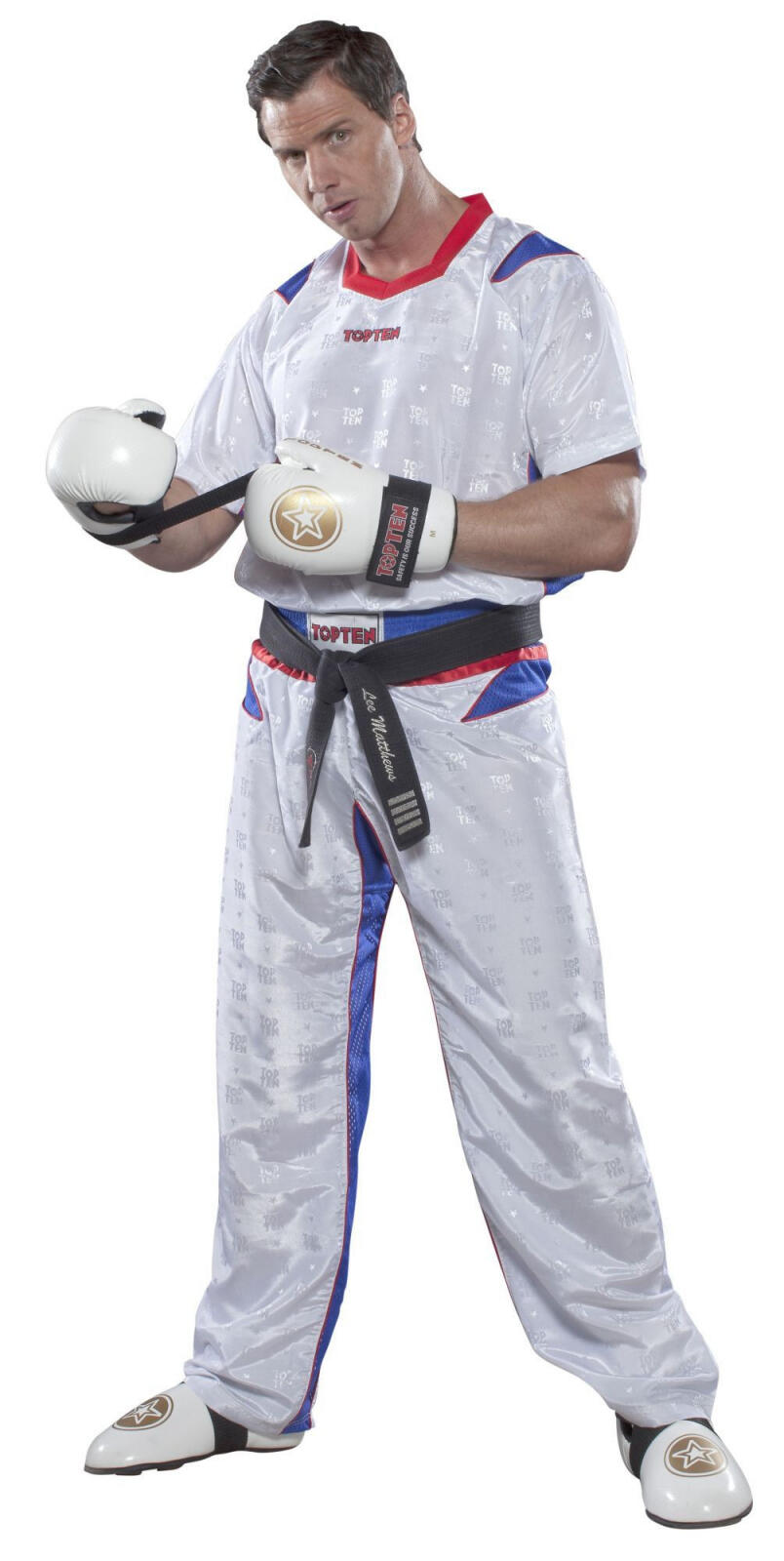 Uniforma Kickboxing TTM, aprobat WAKO, Top Ten, Alb-Albastru, 170 cm