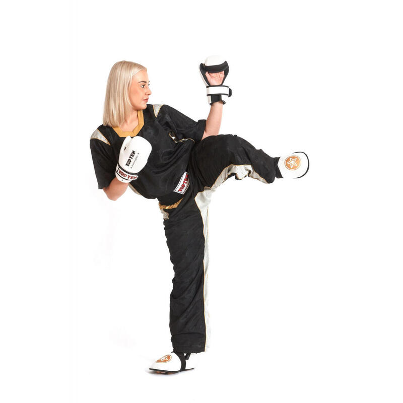 Uniforma Kickboxing "TTM", aprobat WAKO, Top Ten, Negru-Gold, 140 cm