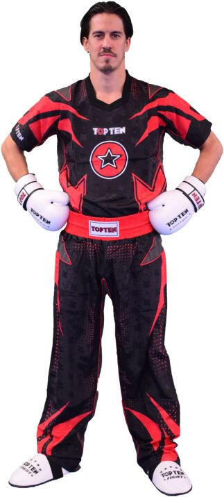 Uniformă Kickboxing „Future”, aprobat WAKO, Top Ten, rosu-negru, 130CM